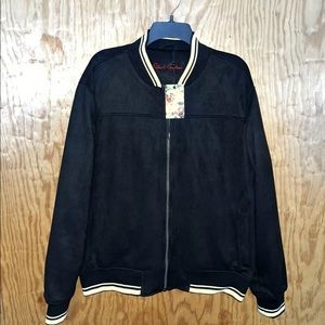 Robert Graham Mens Striped Trim Faux Suede Bomber Jacket